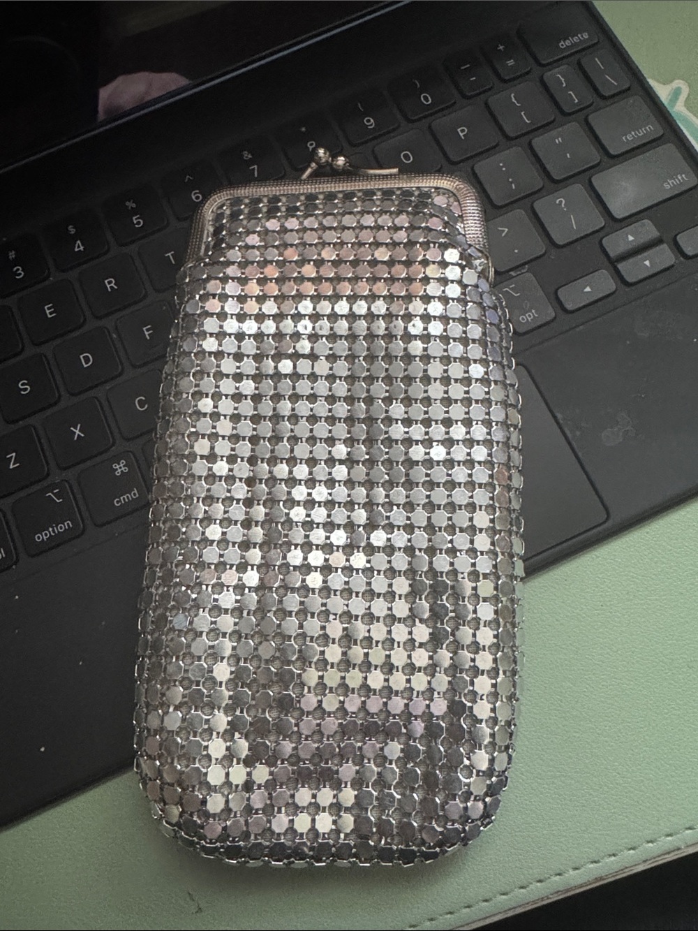 Y&S Handbags Antique Silver Mesh Evening Wristlet Clutch